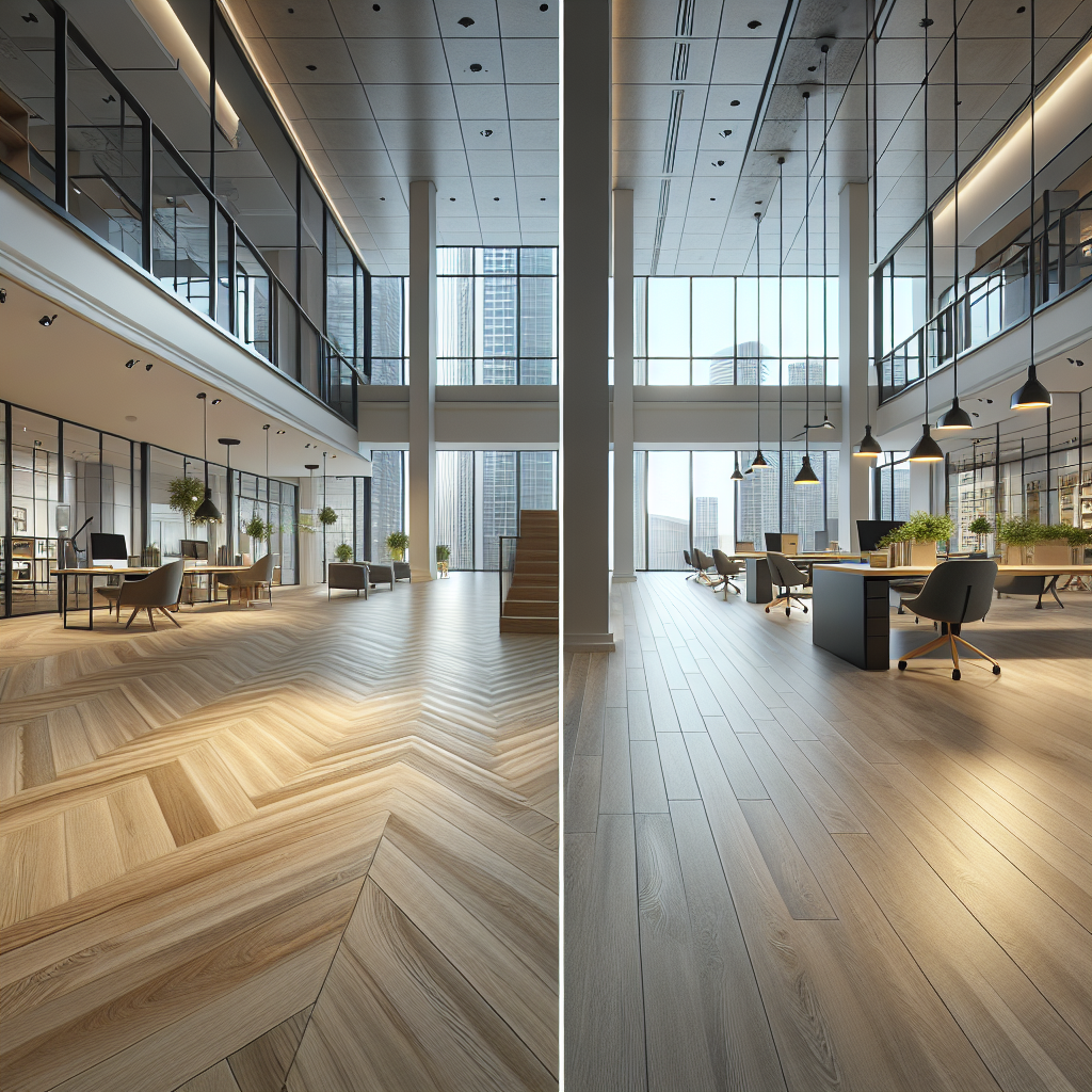 Completed luxury vinyl tile flooring project in modern open-plan commercial space